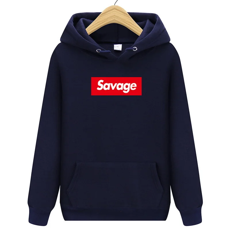 Осенне-зимняя Модная брендовая толстовка с капюшоном с надписью Savage Mans уличные мужские толстовки-худи хип-хоп спортивные костюмы мужские толстовки - Цвет: Тёмно-синий