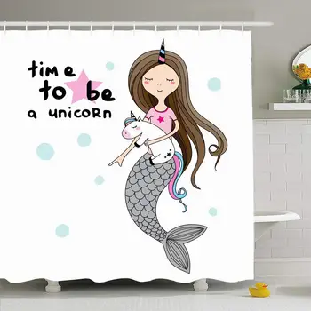 

Shower Curtain Set with Hooks 60x72 Horn is Plush Friendship Toy Painting Dreaming Unicorn Animals Wildlife Fashion About Sweet