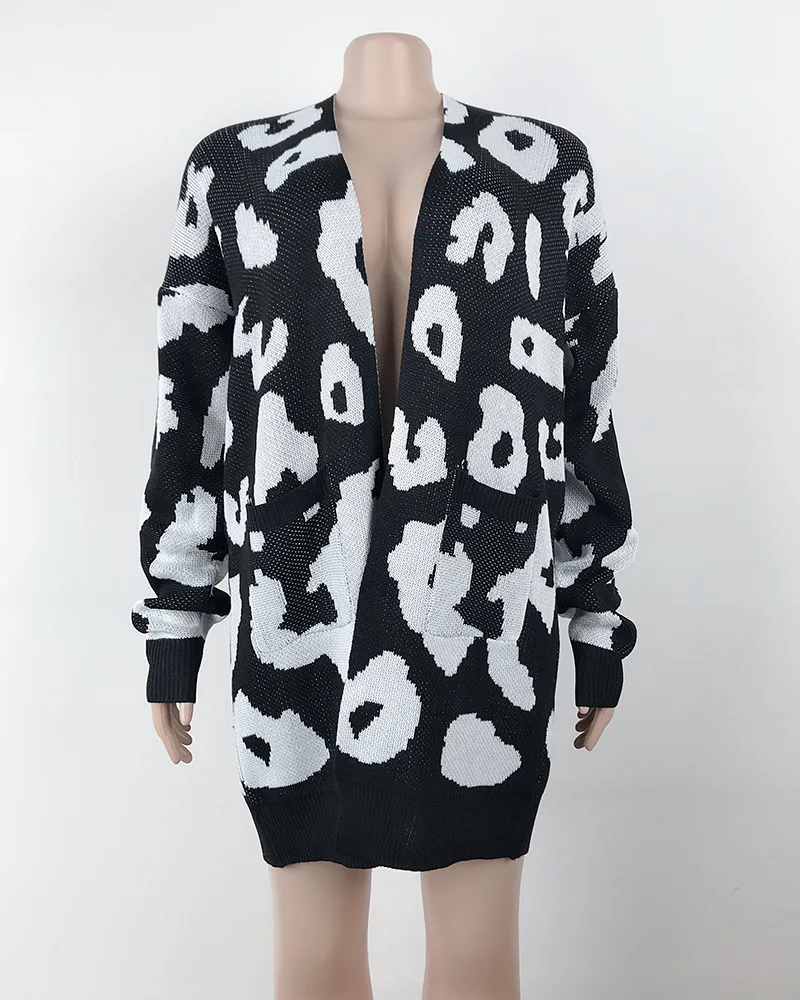 LOGAMI Повседневный свитер с леопардовой раскраской кардиган женский осенний длинный вязаный кардиган Женское пальто