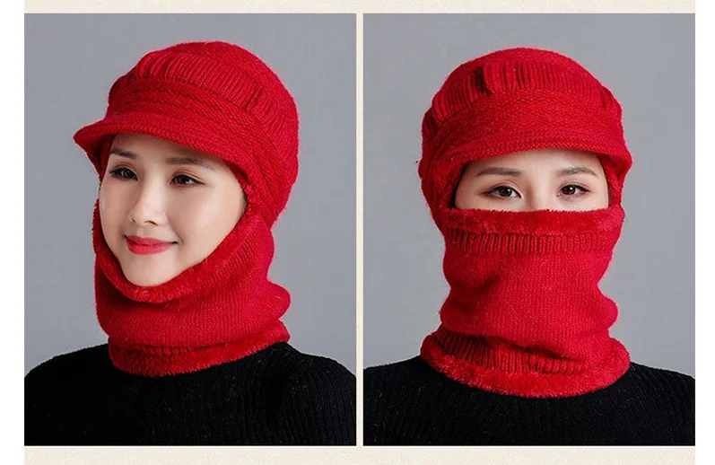 Зимние шапки Skullies Beanies, шляпа для мамы, модная женская шерстяная шапка-шарф, Балаклава, маска, шапка, вязаные шапки в полоску