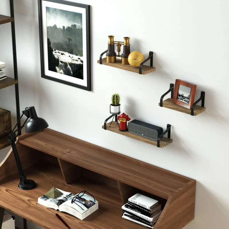 Wall Mounted Floating Shelves Wood Decorative Wall Storage Rack Household Storage Display Book Shelf For Bathroom