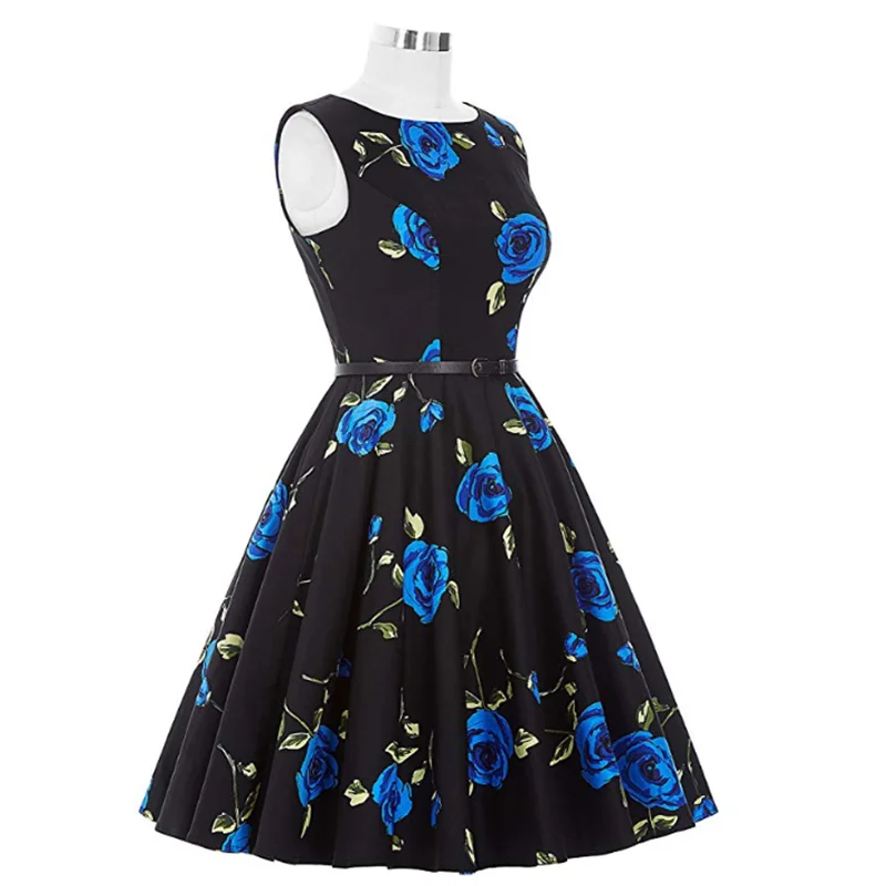 Summer's most popular women's petticoat style 50's retro noble cold style round neck sleeveless dress