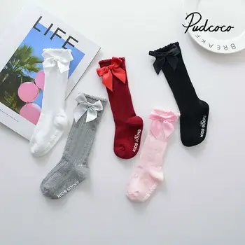 

One Pairs pudcoco 2020 Spring New Kids Socks Toddlers Girls 3D Bow knot Knee Lengths Soft Cotton baby Socks Kids 0-4 Years