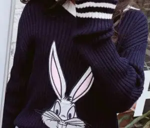 sweater Свитера для девочек с вышивкой кролика, вязаный свитер с v-образным вырезом, осенне-зимний детский свитер - Цвет: sweater