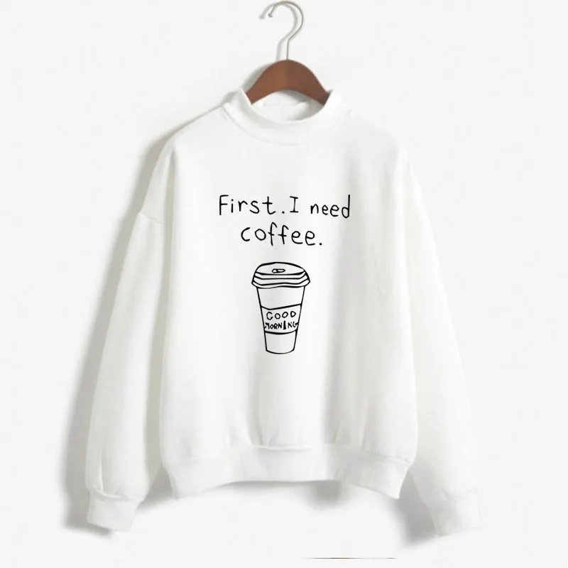 Женские модные толстовки с круглым вырезом одноцветные кофейного цвета рисунком