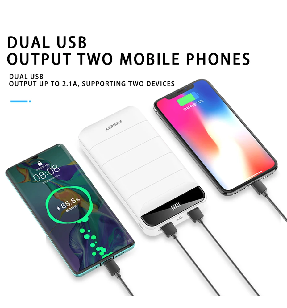 PISEN портативный внешний аккумулятор 20000 мАч Power Bank Быстрая зарядка повербанк Dual USB