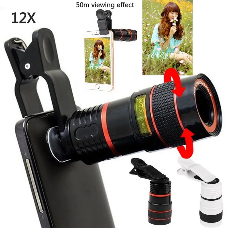 

Dropshipping Mobile Phone Lens Phone Camera 8X 12X Zoom Telescope Lens External Telescope With Universal Clip For Smartphone