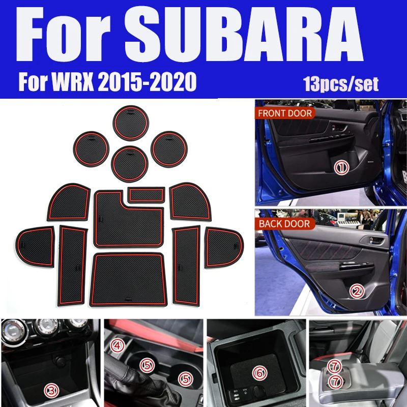 

For Subaru WRX 2015-2020 13pcs/set Rubber Cup Pad Car Interior Slot Pad Covers Door Groove Mat Anti-slip red/white/luminous