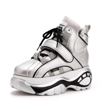 

CINESSD 2020 Platform Spring Sneakers Women Fashion Female Black Silver Sneakers Wedges Shoes Women High Top Chunky Sneakers