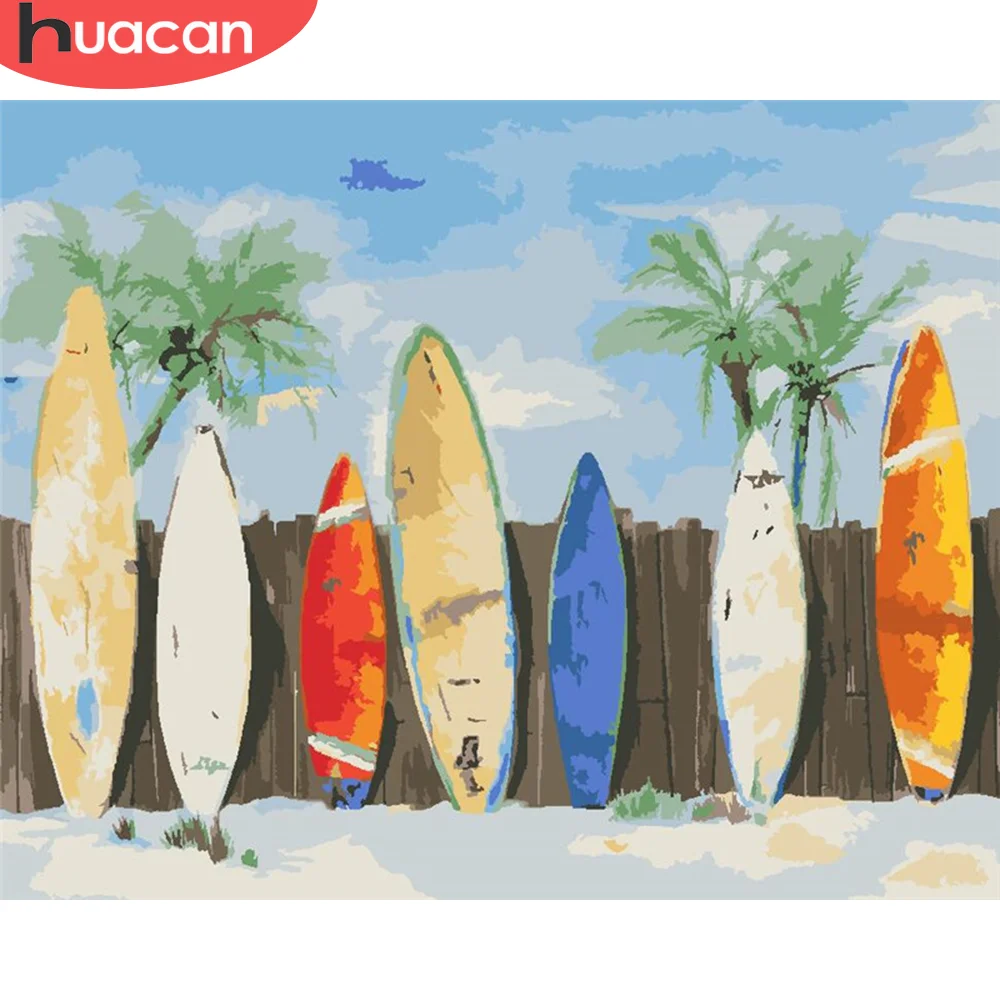 HUACAN DIY картины по номеру море наборы рисование на холсте Живопись номерам морской