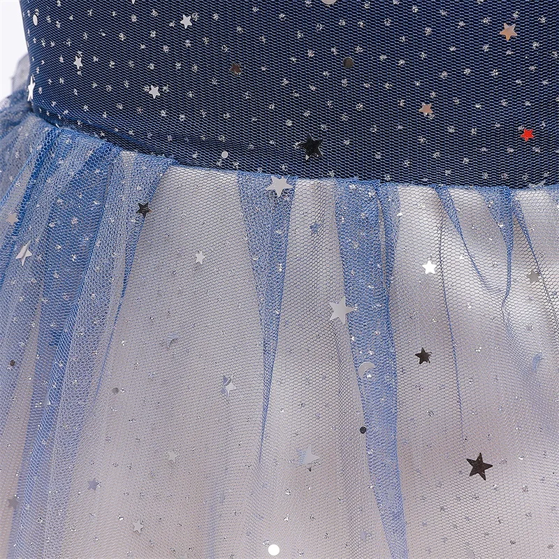 Платье с блестками и звездами для девочек, градиентный синий фатиновый костюм, элегантные платья принцессы, рождественское праздничное платье, свадебное платье для девочек