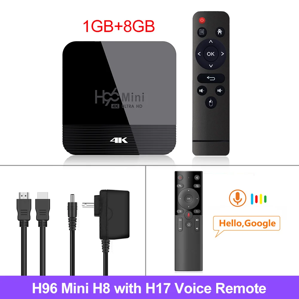 ТВ-приставка VONTAR H96 Mini H8 Android 9,0 2 Гб 16 Гб Rockchip RK3328A 1080p 4K BT Wifi Google Store Netflix H96Mini 1G8G телеприставка - Цвет: 1G8G H17 Voice RC