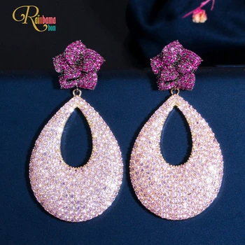 

Rainbamabom 925 Solid Sterling Silver Pink Sapphire Created Moissanite Fine Jewelry Romantic Cute Rose Gold Earrings Unusual