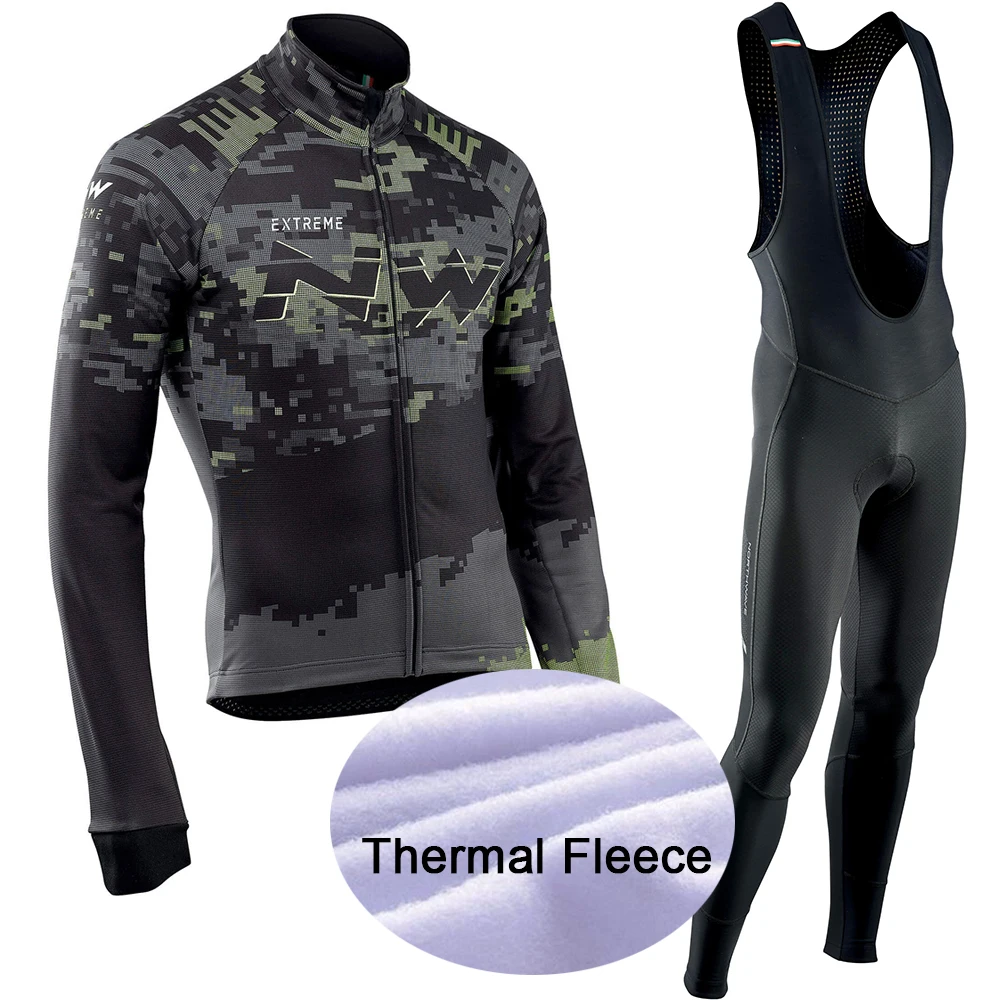 

2019 Pro Team NW Winter Thermal Fleece Cycling Clothes Men Northwave Jersey Suit Outdoor Riding Bike MTB Clothing Bib Pants Set