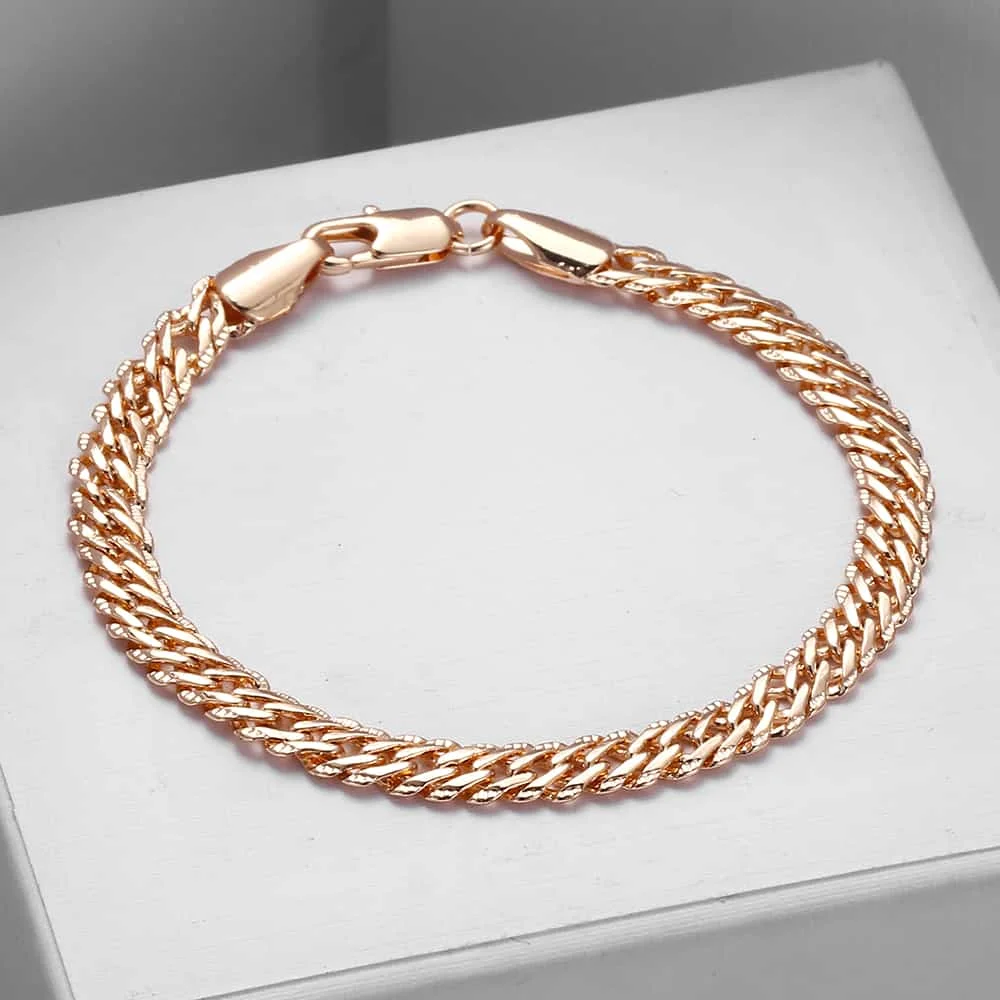 Bracelets for Women Men 585 Rose Gold Color Copper Curb Cuban Snail Link Chain Bracelet On Hand Jewelry Gifts 18cm-23cm GBB1