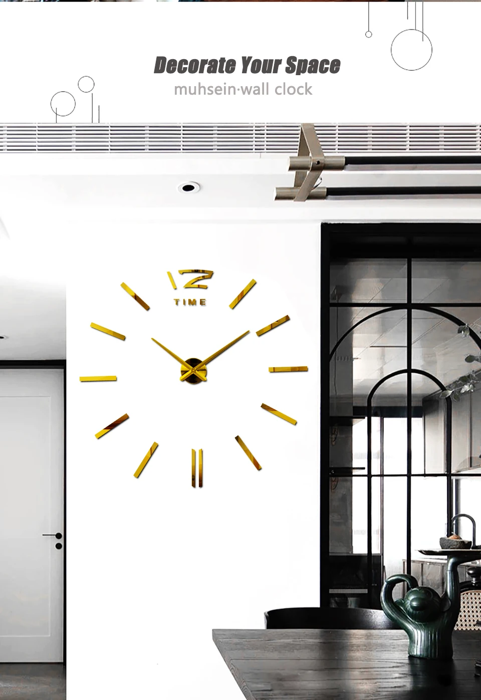 Muhsein Mute Wall Clocks Fashion Home Decor Clock 3D DIY Big Watches Acrylic Mirror Wall Sticker Clock For Liveing Room Office