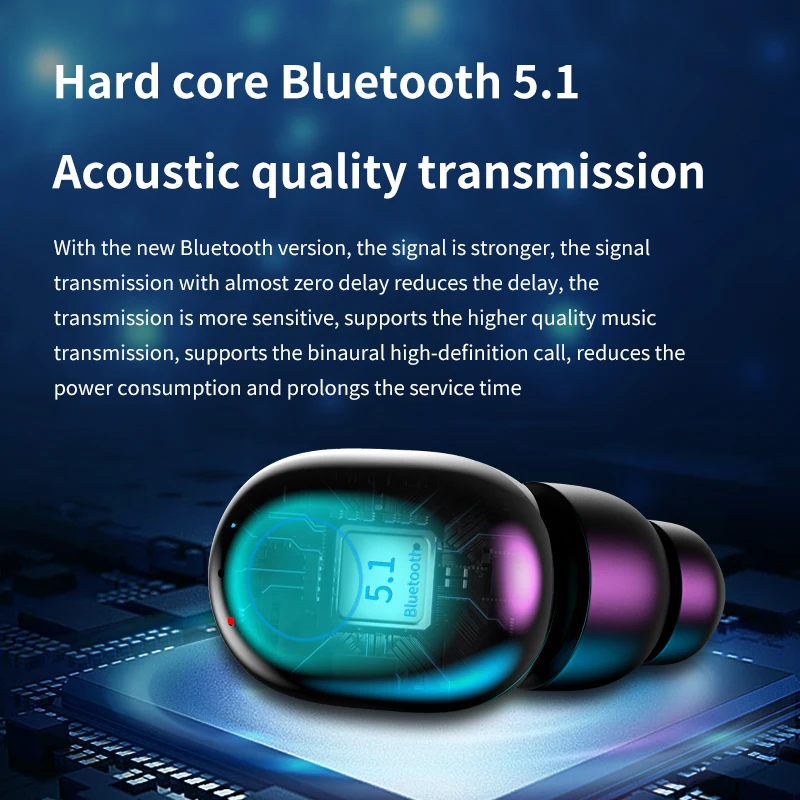 V5 1 Wireless Headphones Bluetooth Earphones Sports Earbuds Headsets HIFI Stereo Sound Noise Cancelling Waterproof LED Display