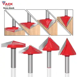 Vack broca v de haste 8mm, fresa de madeira, cnc, ponta de carboneto sólido, brocas 3d para fresa de madeira, ferramentas 60r, 90r, 120r