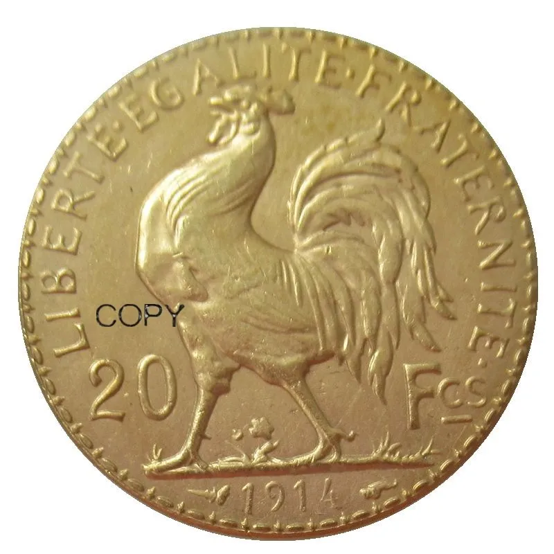 Франция 20 франков 8 шт(1907-1914) петух настоящие Позолоченные копии монет