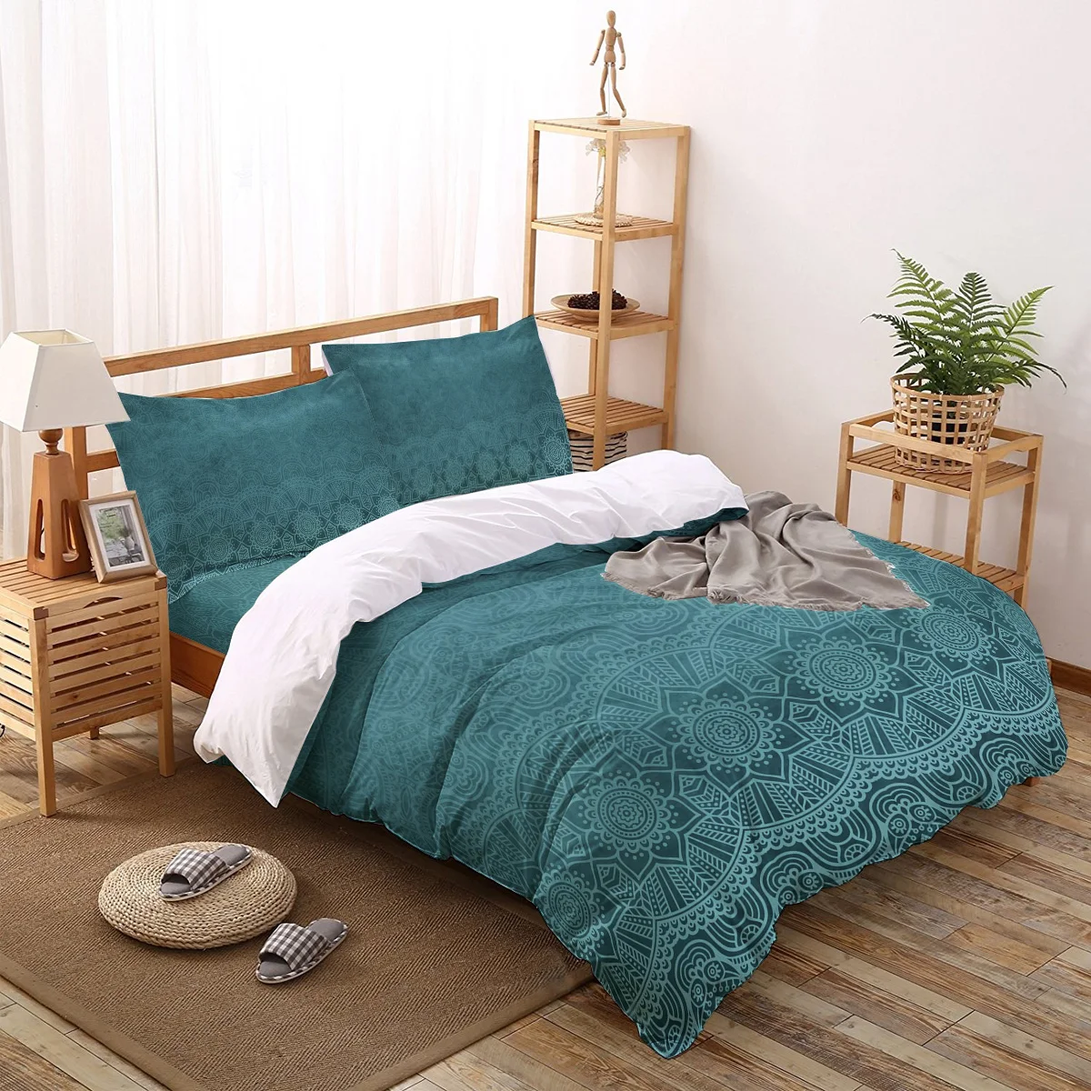 FamilyDecor 4 шт. постельных принадлежностей зеленый индаин цветочный узор пододеяльник набор настраиваемый