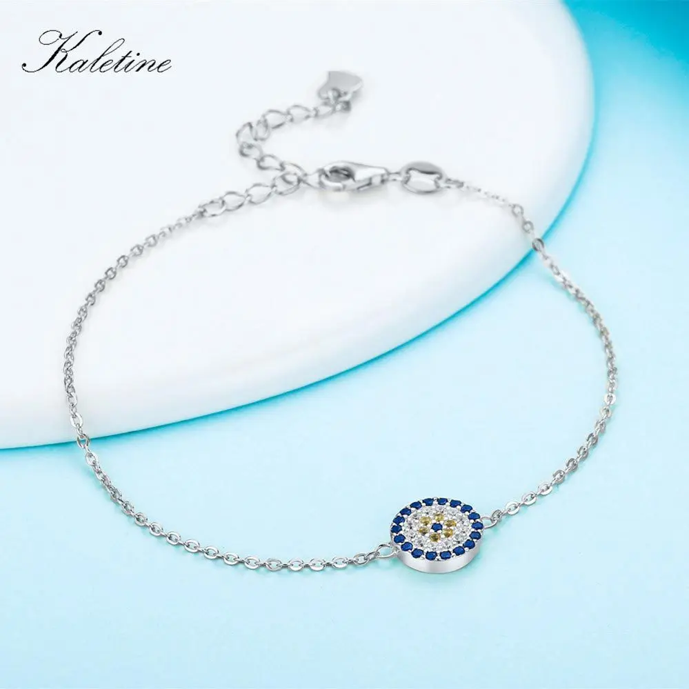 White Gold Color TONGZHE 925 пробы серебряные модные ювелирные браслеты богемные CZ круглые синие камни Турецкий Дурной глаз браслеты для женщин - Окраска металла: White Gold Color