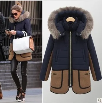 

New Slim Large Size Hooded Padded Coat Long Women's Fur Collar