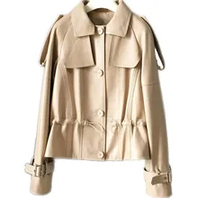 European Goods Genuine Leather Clothes Women's Short Coat Sheepskin Haining 2020 New Slim Leather Jacket Square-Neck Cinched