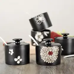 Индивидуальная ручная роспись Керамическая приправа баночка с крышкой Ложка в японском стиле посуда кухонная сахарница MSG jar соляная банка