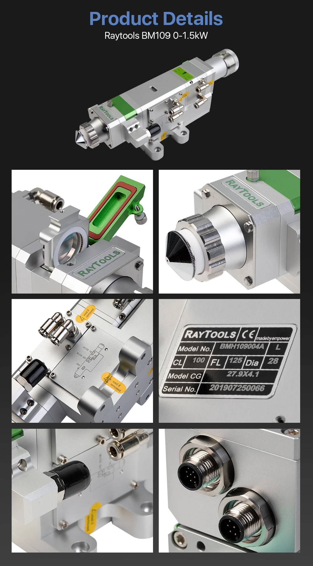 Raytools BM109 0-1.5kW автоматическая фокусировка волоконная Лазерная режущая головка для резки металла