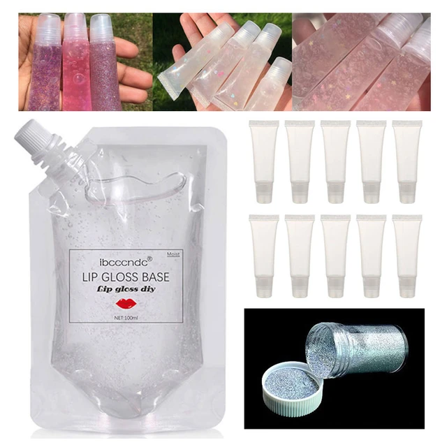 DIY Lip Gloss Kit Moisturizing Clear Lip Gloss Base Gel 100ml with Lipgloss  Tubes Pigment Powder Glitter Flavor Essence Oils - AliExpress