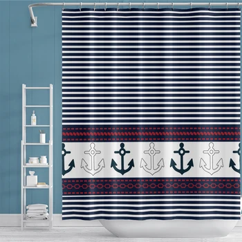 

Cassisy Fashion Striped Anchor Prints Shower Curtains For Bathroom Washroom Home Decor Waterproof Bath Curtains With Hooks