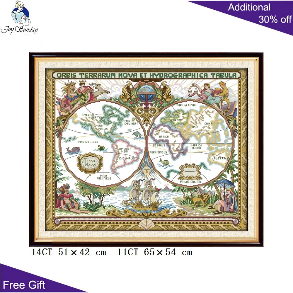 World Map Series 5 Counted Cross Stitch Kits 166x144 Stitch,35x45cm Cross Stitch Needlework