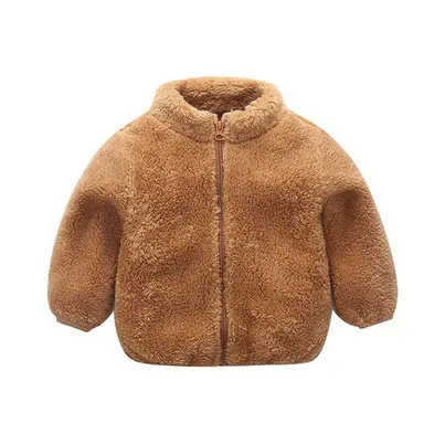 CYSINCOS/зимнее плюшевое теплое пальто; Флисовая теплая куртка; зимний комбинезон; От 1 до 5 лет пальто для малышей; детская однотонная верхняя одежда с круглым вырезом - Цвет: Коричневый
