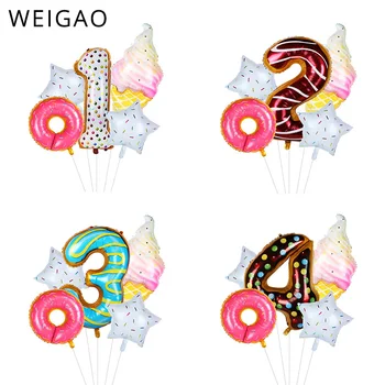 

5pcs/lot Donut Ice cream Birthday Balloons Set 40inch Number Foil Balloon Air Baloon Kids 1st 2nd 3rd Birthday Decor globos