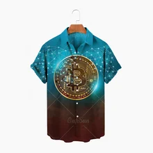 

2022 New Hawaiian Shirt Men's Bitcoin Print Short Sleeve Men's Lapel Single Button Shirt Fashion Casual Shirt Beach Top 5XL