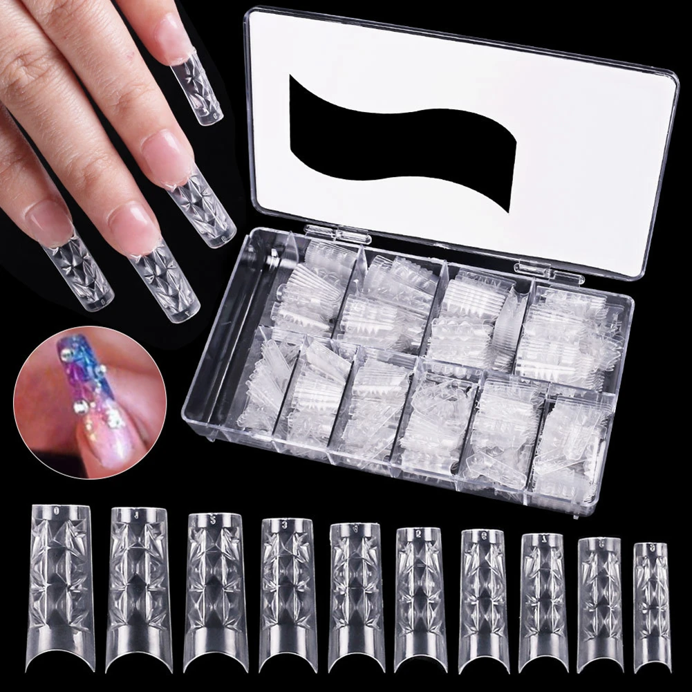 Dicas de Unhas Acrílico para Salões Francês Falso Natural Caixão Transparente Artificial Vidro Esmalte Faça Você Mesmo Arte Unhas Femininas 500 Pçs 6 Unhas postiças