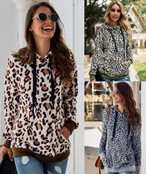 2019 новый осенний женский модный Уличная пуловер толстовка с капюшоном с леопардовым принтом топы повседневная одежда