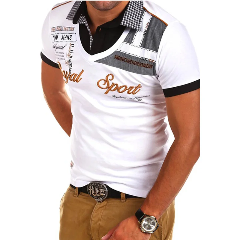 ZOGAA, Повседневная рубашка поло, мужская рубашка поло с коротким рукавом, с надписями, в стиле пэчворк, с отворотом, Мужская футболка, хлопок, летняя рубашка, Облегающая рубашка поло