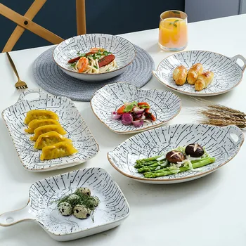 

Nordic Ceramic Tableware Western Food Plate Set Steak Plate Underglaze Color Plate Household Fish Breakfast Plate Pasta Plate