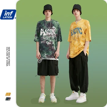 

INFLATION Men Letter Print Funny Tshirt Cotton O-neck Hip Hop Tie Dye Tees Short Sleeve Men Tshirt Boys Streetwear Tshirt 11110S