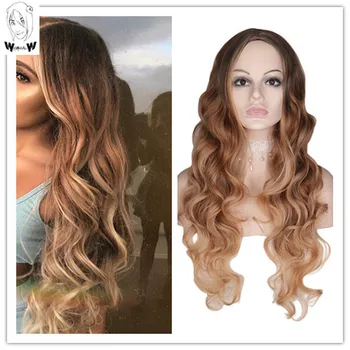 

WHIMSICAL W Long Curly Black Wigs For Women Mixec Brown Natural Middle Part Heat Resistant Hair Synthetic Wig