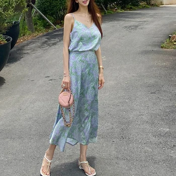

new arrival fashion sets for women office lady summer elegant long a-line skirt and backless sexy shirt print two piece sets