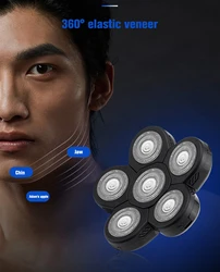 Replacement Shaver Head Electric Shaver 6D Independently 6 Cutter Floating Head Waterproof Stainless Steel Razor Blade