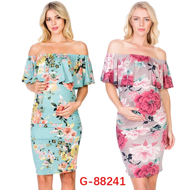 

2019 Summer Hot Selling Europe And America-Horizontal Neck Large Size Maternity Clothes Medium-length Sheath Dress