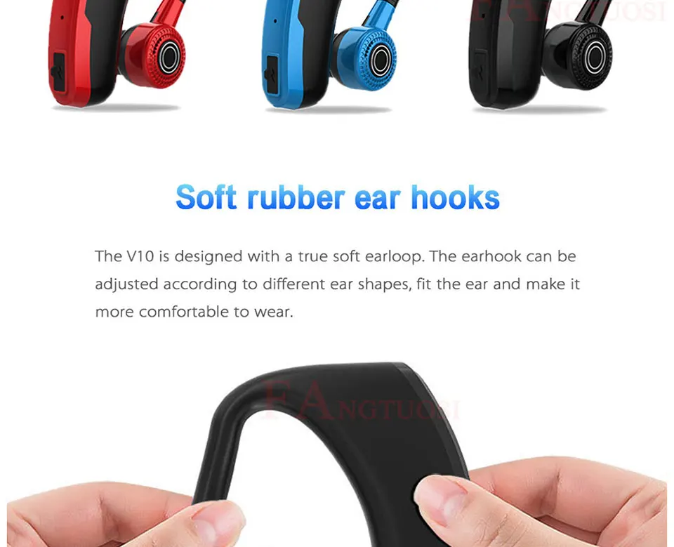 FANGTUOSI High quality Business Wireless Bluetooth Earphone Handsfree Headset With Mic Noise Cancelling Ear-hook Earphones