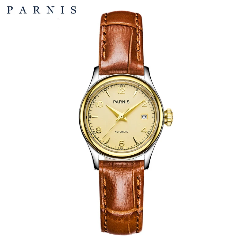 

Parnis Watch Women Mechanical Leather Luxury Brand 26mm Sapphire Crystal Gold Automatic Self-Wind Watch