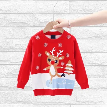

Christmas Girls Jumper Cartoon Knitted Sweater Girls Winter Clothes Warm Pullover Kids Pink Knitwear Cotton Children Sweaters
