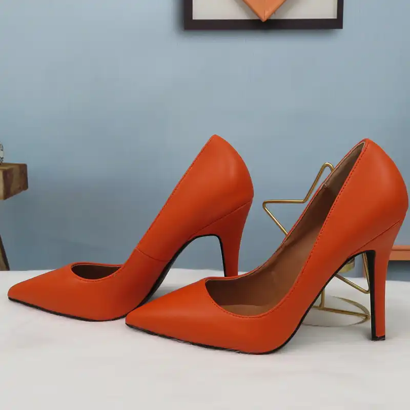 orange dress black heels
