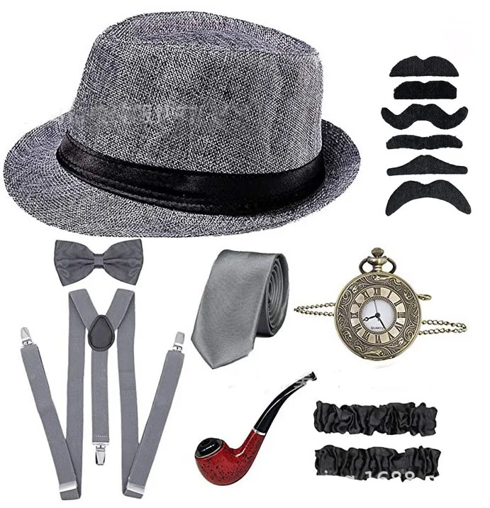 anime cosplay female The Great Gatsby Cosplay Costume 1920s Mens Gangster Accessories Set - Fedora Newsboy Hat Suspenders Armbands Tied Bowtie holidays costumes