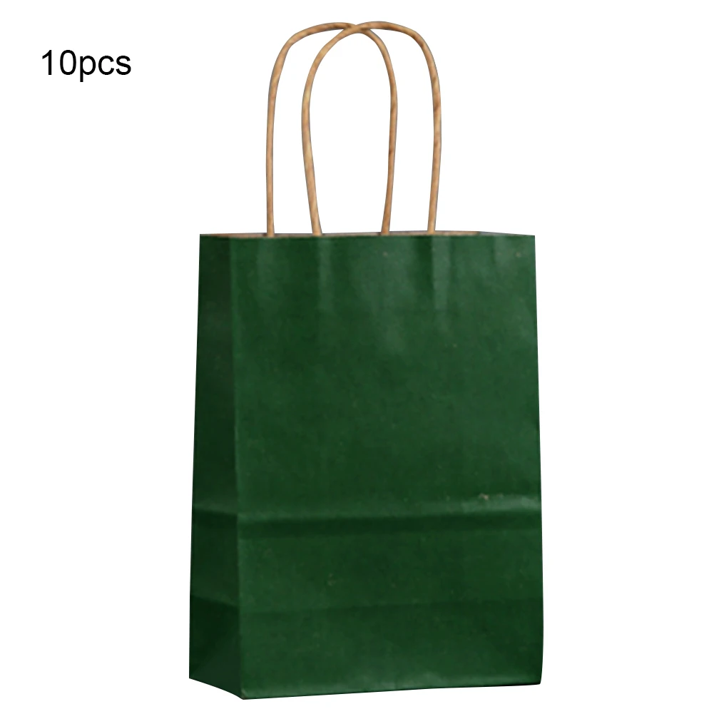 

10pcs Carrying Birthday Foldable Storage With Handles Paper Bag Stand Up Lightweight Recyclable Solid Candy Party Supplies Gift
